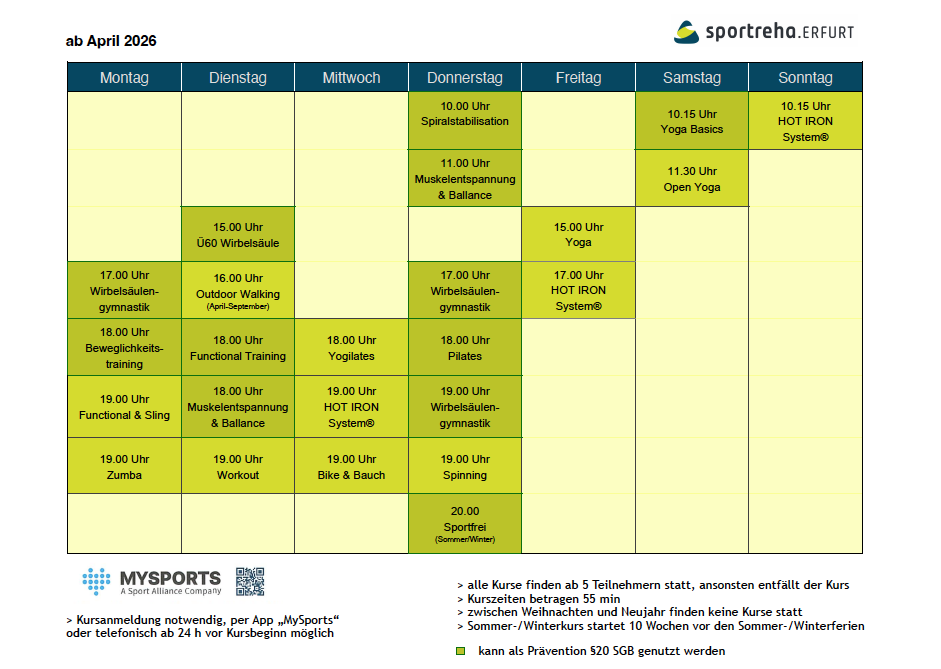 Kursplan ab April 2026